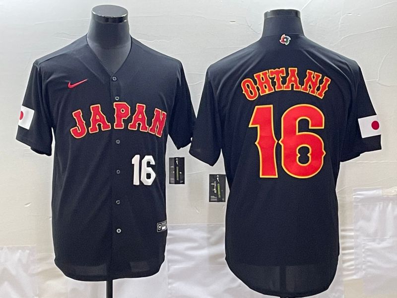 Men 2023 World Cub Japan 16 Ohtani Black Nike MLB Jersey2